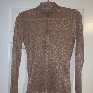 BCBGMAXAZRIA, SHINY COPPER TONE TURTLE NECK SHEER TOP, XS, NWT